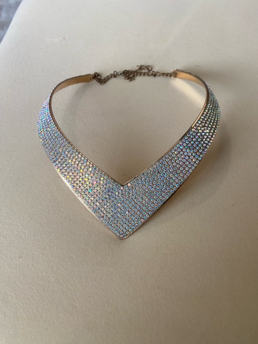 Crystal V-Front Statement Choker Necklace - Iridescent